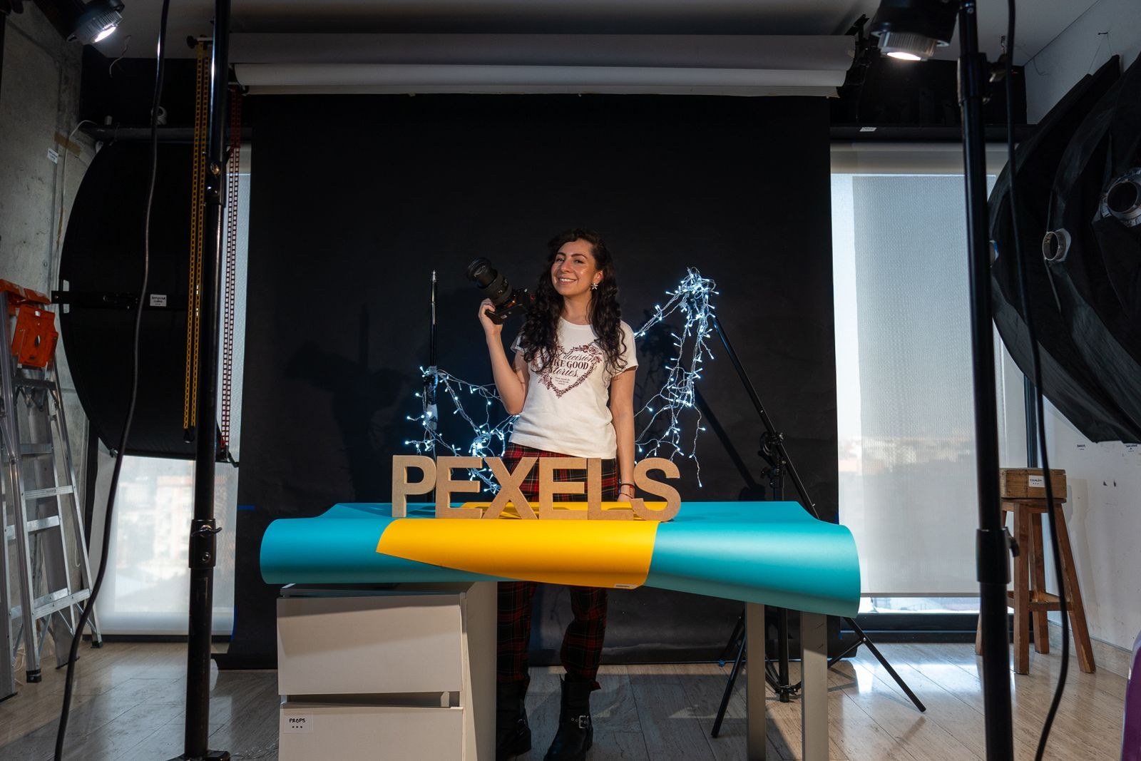 Studio lighting setup during a session